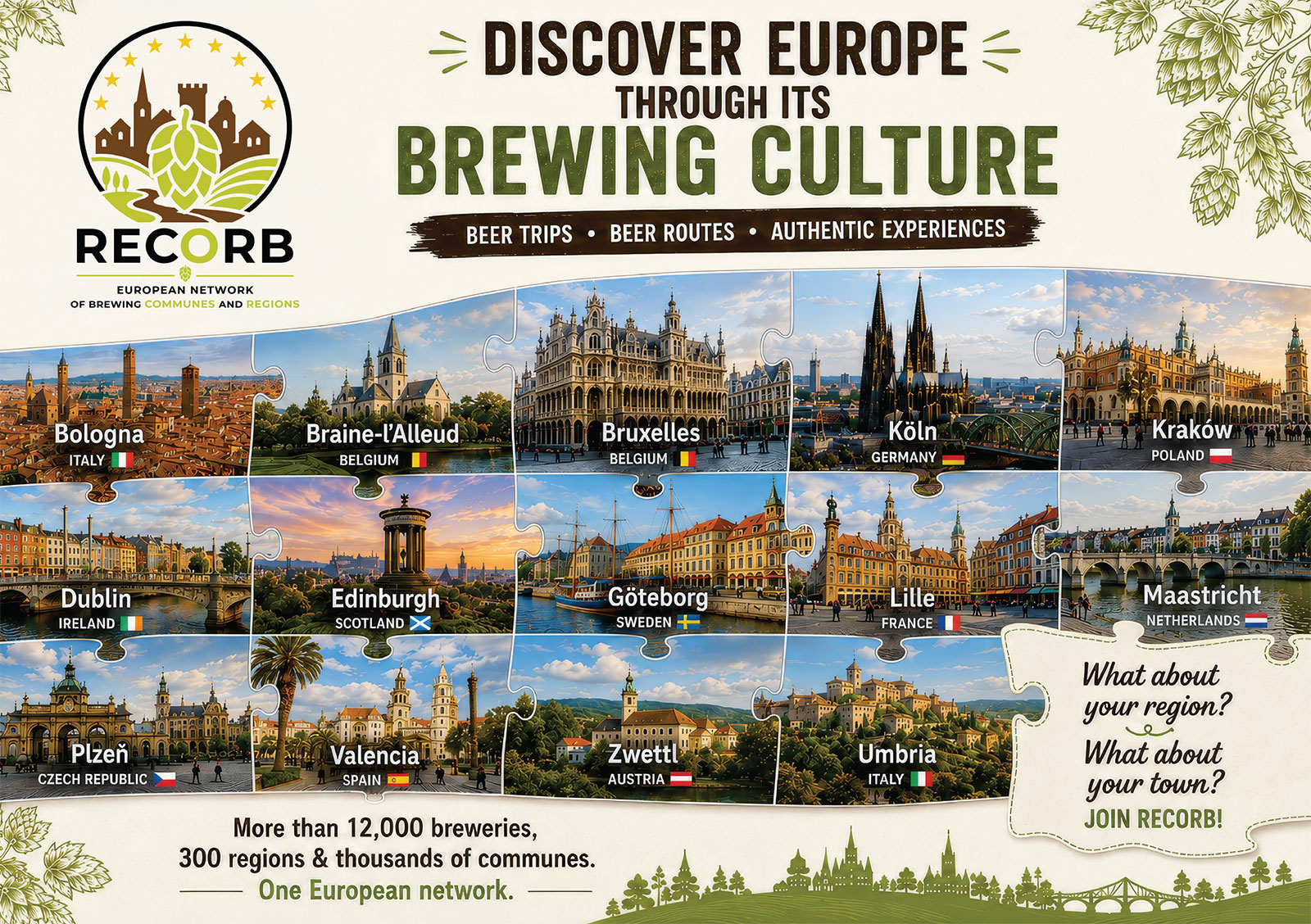 Discover Europe through its brewing culture — 12,000 breweries across 300 regions and thousands of communes.